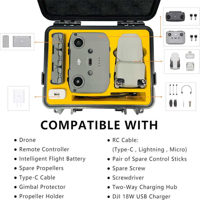 Waterproof Hard Case - Compact Portable Carrying Case for DJI Mini 2 SE/4K/Mini 2 Fly More Combo