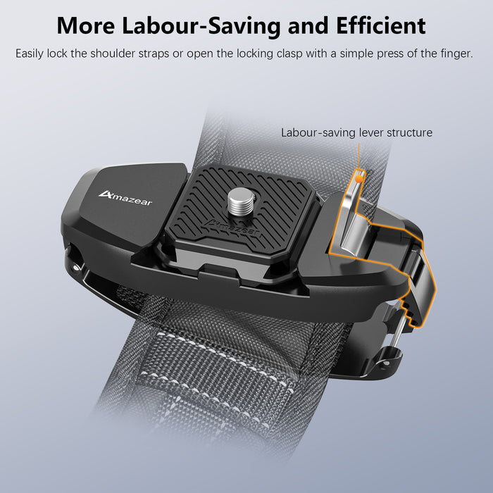 Camera Backpack Clip for DSLR, Upgraded One-Handed Operation Bag Strap Belt Clip with Quick Release Plate Mount for Canon Nikon Sony Fuji Go-Pro Action Cam with Safety Latch, Black