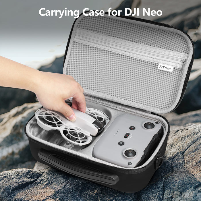Neo Drone Case with Shoulder Strap, PU Leather Neo Travel Carrying Bag Storage Box for DJI Neo Fly More Combo and RC-N3 Controller, Battery Charging Hub Accesstories, Black