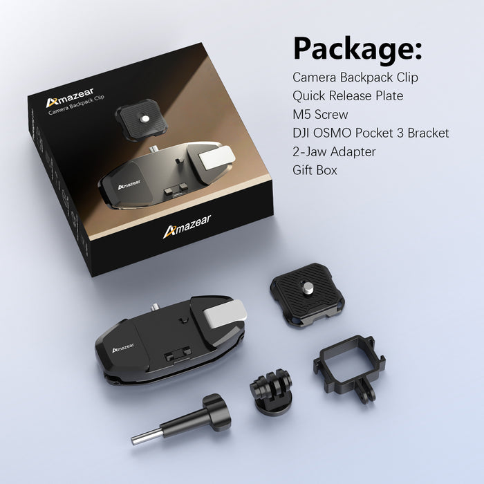 Camera Backpack Clip for DSLR, Upgraded One-Handed Operation Bag Strap Belt Clip with Quick Release Plate Mount for Canon Nikon Sony Fuji Go-Pro Action Cam with Safety Latch, Black