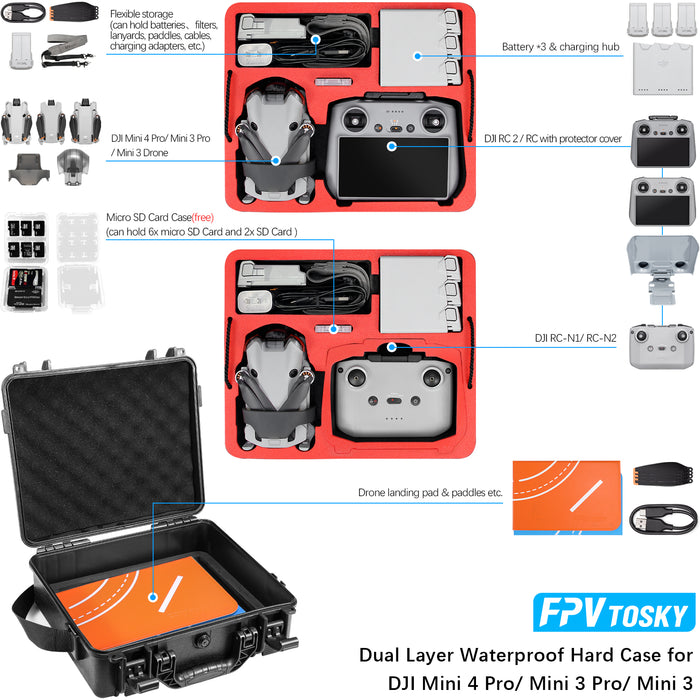 Dual Layer Hard Case for DJI Mini 4 Pro/Mini 3 pro,  Dual Layer Case for Mavic mini 4 pro with DJI RC/DJI RC 2 Controller, Travel Case for DJI Mini 4 Pro/Mini 3 Pro Accessories
