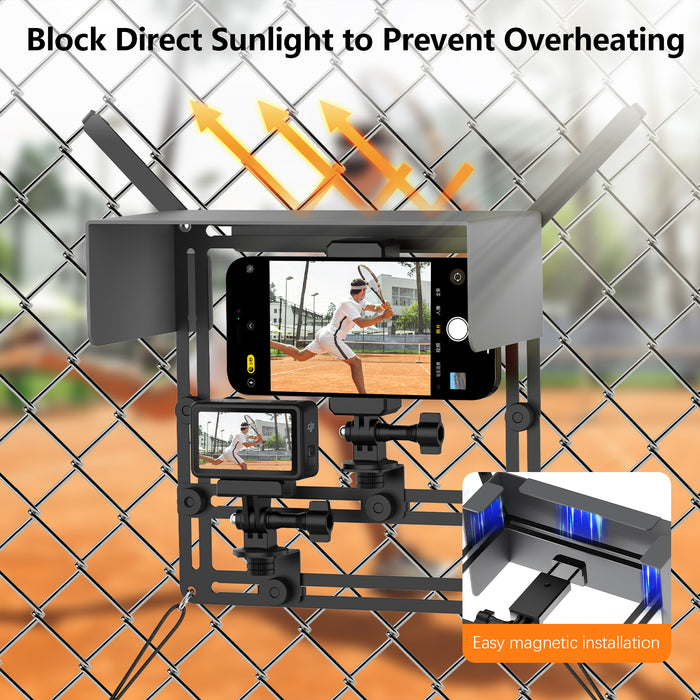Phone Fence Mount with Magnetic Shade, Game Changer Mounting Kit for iPhone Samsung Mevo Start Go Pro and Other Action Cameras, Gamechanger Streaming Kit for Baseball Softball Tennis Grey