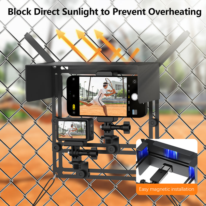 Phone Fence Mount with Magnetic Shade, Game Changer Mounting Kit for iPhone Samsung Mevo Start Go Pro and Other Action Cameras, Gamechanger Streaming Kit for Baseball Softball Tennis，Black