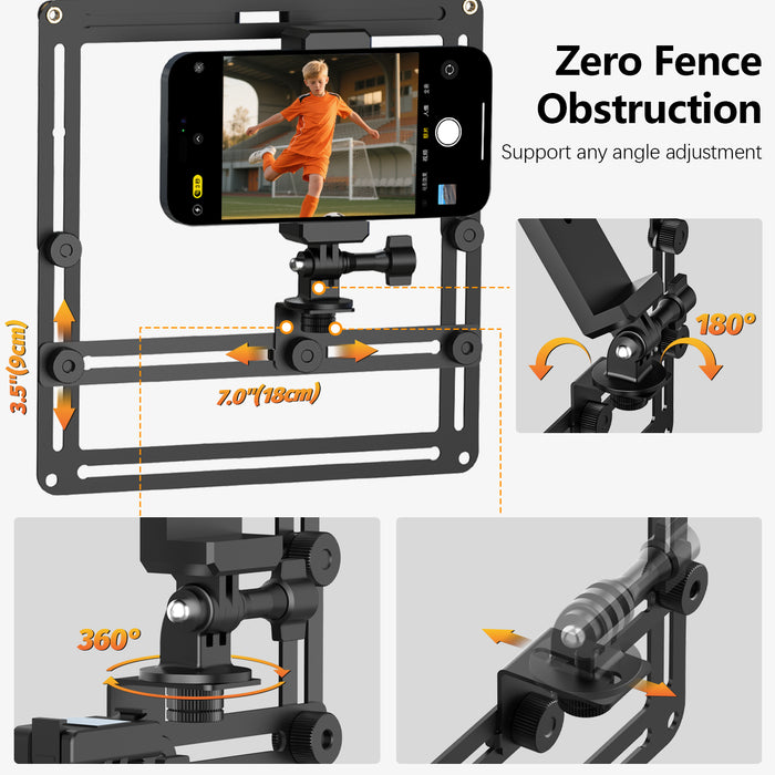 Phone Fence Mount with Magnetic Shade, Game Changer Mounting Kit for iPhone Samsung Mevo Start Go Pro and Other Action Cameras, Gamechanger Streaming Kit for Baseball Softball Tennis，Black