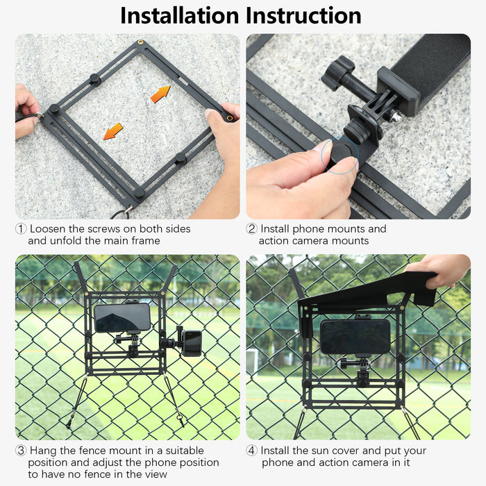 Phone Fence Mount with Magnetic Shade, Game Changer Mounting Kit for iPhone Samsung Mevo Start Go Pro and Other Action Cameras, Gamechanger Streaming Kit for Baseball Softball Tennis，Black