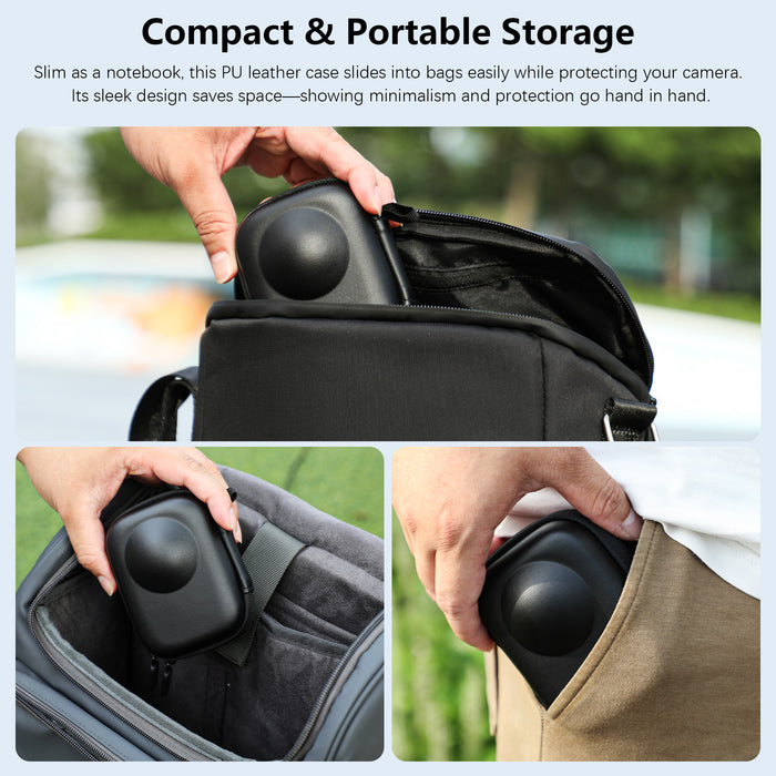 Carrying Case for DJI OSMO 360 Accessories, Portable OSMO360 Compact Storage Bag with Wrist Strap PU Leather Waterproof Black