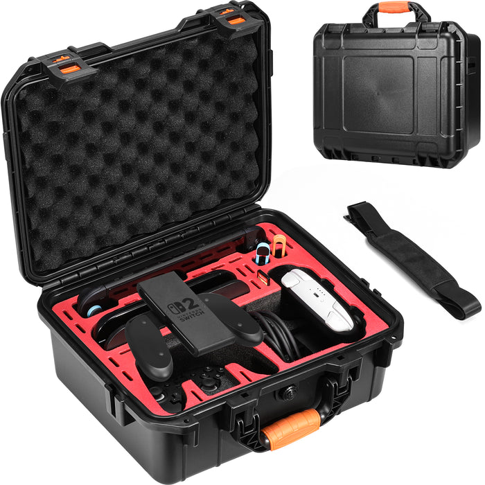 Hard Carrying Case for Nintendo Switch 2, Hard Shell Travel Protective Case for Switch 2 grip, 2 Pro Controllers, 22 Game Cards and Other Switch 2 accessories Black