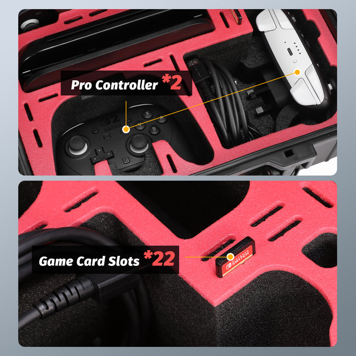 Hard Carrying Case for Nintendo Switch 2, Hard Shell Travel Protective Case for Switch 2 grip, 2 Pro Controllers, 22 Game Cards and Other Switch 2 accessories Black