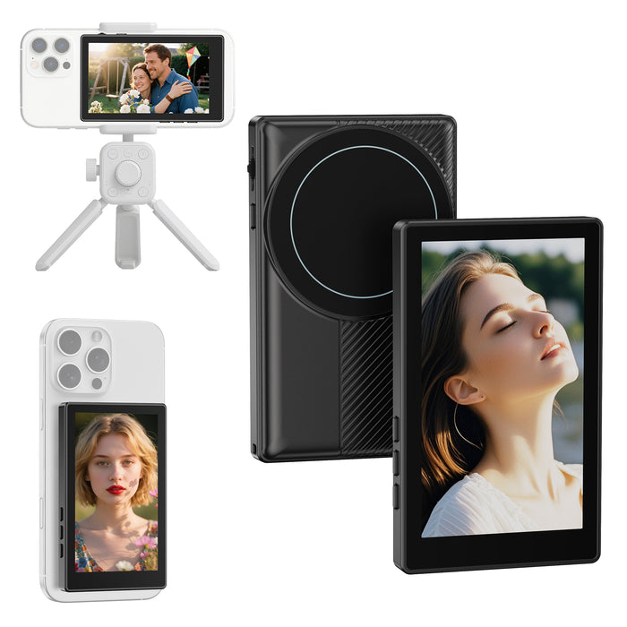 Vlog Selfie Monitor Screen Touch Control Monitor for iPhone & Android - 50ft Wireless Bluetooth Magnetic Rear Camera Master for Pro Selfies/Live Stream/TikTok (iOS/Android)