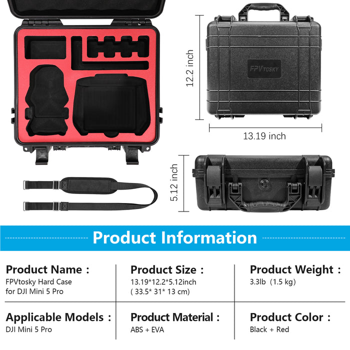 Mini 5 Pro Hard Case for DJI Mini 5 Pro, Waterproof Case for Mini 5 pro with DJI RC-N3/DJI RC 2 Controller
