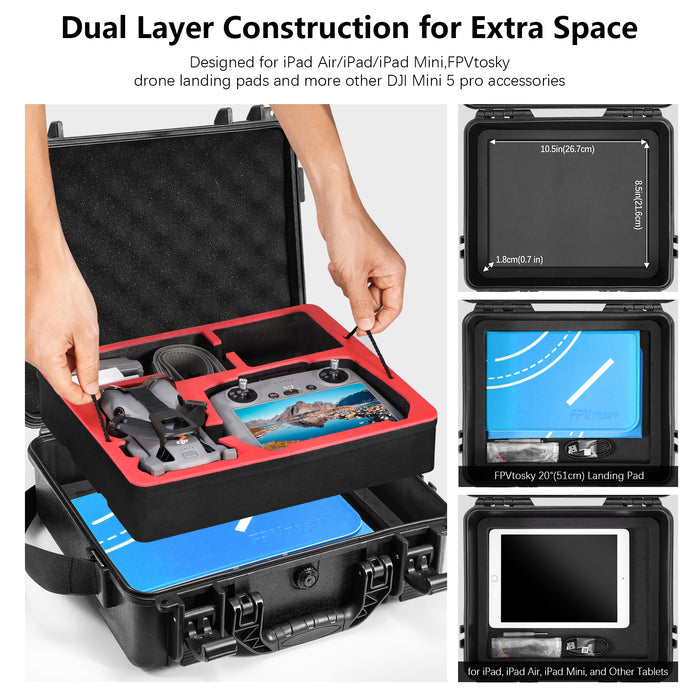 Dual Layer Hard Case for DJI Mini 5 Pro, Waterproof Case for Mini 5 pro with DJI RC-N3/DJI RC 2 Controller