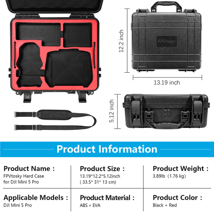 Dual Layer Hard Case for DJI Mini 5 Pro, Waterproof Case for Mini 5 pro with DJI RC-N3/DJI RC 2 Controller