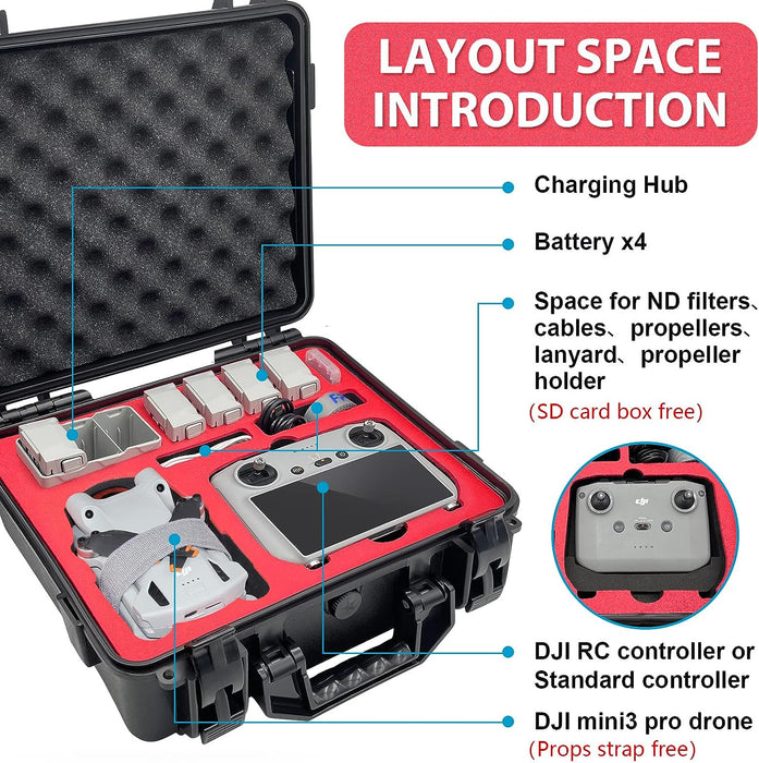 FPVtosky Mini 3 Pro Hard Case for DJI Mini 3 / Mini 3 pro, Red