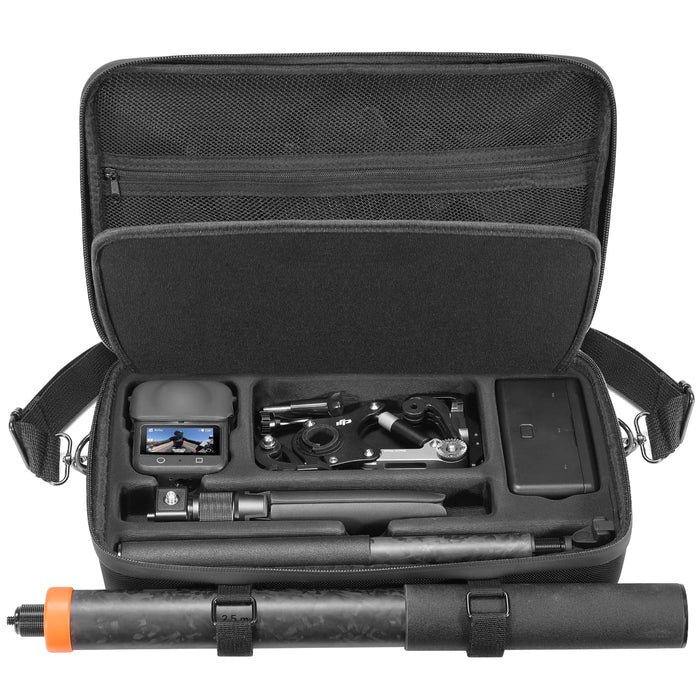 Carrying Case for DJI Osmo 360 Accessories, Portable Nylon Osmo360 Action Camera Travel Bag with Shoulder Strap Fit 2.5M 8.2ft Selfie Stick (Black)