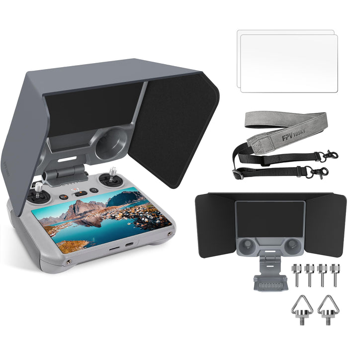 FPVtosky RC 2 Controller More Protector Kit for DJI Mini 4 Pro / Flip Accessories, Kit includes RC 2 Sun Hood Cover, RC 2 Lanyard, RC 2 Screen Protection x 2, RC 2 Accessories, Air 3 Accessories