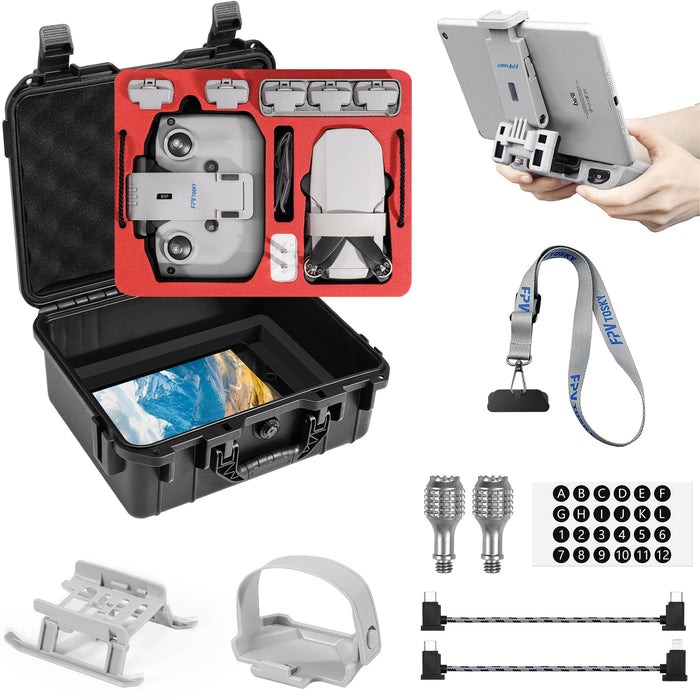 8-IN-1 Mini 4K/2 SE Accessories Bundle Kit, Dual Layer Hard Case, Tablet Holder, Neck Lanyard Strap, Landing Gear, Propellers Holder for DJI Mini 4K/2/2 SE