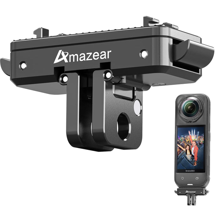 Magnetic Quick-Release Mount for Insta360 X5 Accessories, Insta 360 X5 / Ace Pro 2 Aluminum Alloy QR Adapter with Go-Pro and 1/4"-20 Threaded Mount, All Metal Construction, Black