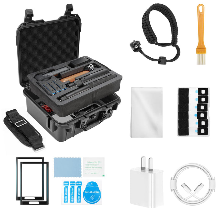 Hard Case Bundle Kitt for Insta360 X5 - Insta 360 X5 X4 Accessories Combo with 30W Wall Charger, Screen Protectors, Lanyard, Cleaning Cloth, Shoulder Strap, Waterproof Carrying Case, Black