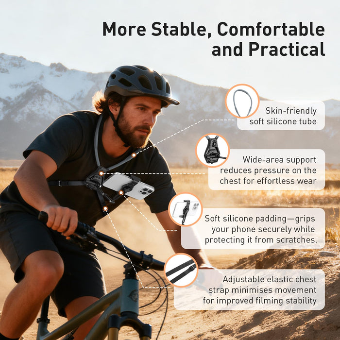 Hands-Free Neck Mount for Phone & Action Camera - Adjustable Neckband Holder for iPhone, Android, POV Vlog Recording with Secure QR Magnetic Base, Elastic Anti-Shake Chest Strap