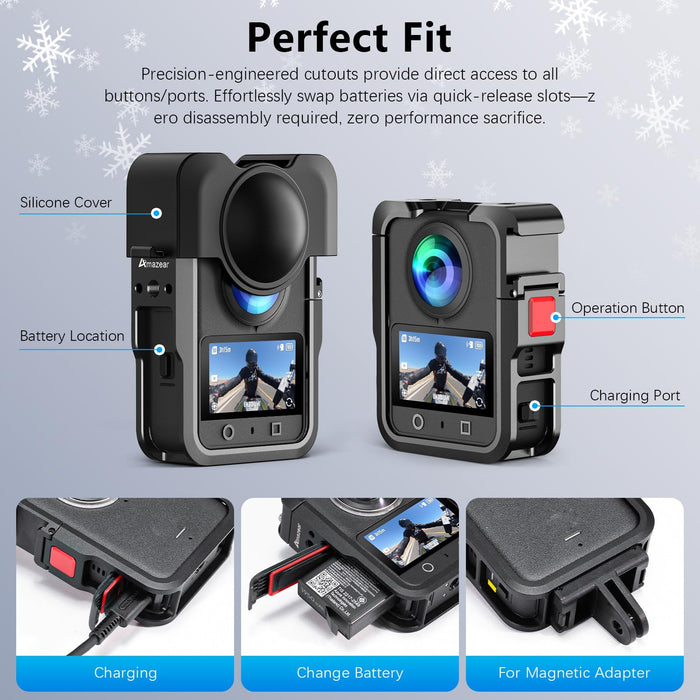 Metal Case for DJI Osmo 360 Accessories, Aluminum Camera Cage with Multiple Expansion Mount, Osmo360 Safty Lock Protective Frame with Lens Cap