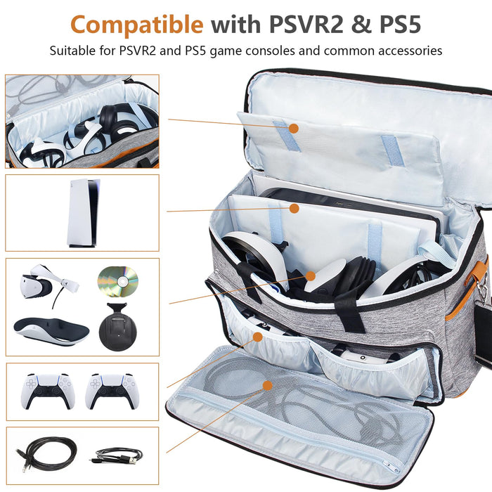 Carrying Case for PS5 Pro & PSVR2, Large Travel Bag for Playstation VR2 & PS 5/PS 5 Pro/PS5 Slim, Protective Storage Carrying Case Compatible with Playstation 5 & PS VR2 Gaming Accessories