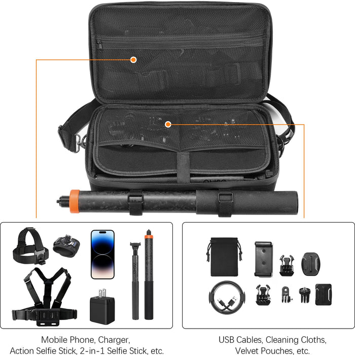 Carrying Case for DJI Osmo 360 Accessories, Portable Nylon Osmo360 Action Camera Travel Bag with Shoulder Strap Fit 2.5M 8.2ft Selfie Stick (Black)