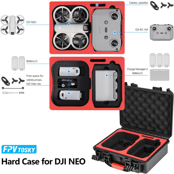 FPVtosky NEO Waterproof Hard Carrying Case for DJI Accessories, Travel Case for Fly More Combo (RC/N3 Controller), Premium Drone Hardcase