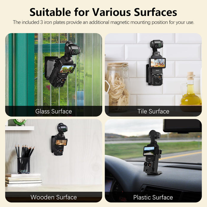 Metal Plate for DJI OSMO Pocket 3 Magnetic Mount or Cage (9 Pack), Stick-on Iron Sheet with Back Adhesive for Magnets, Square, Black