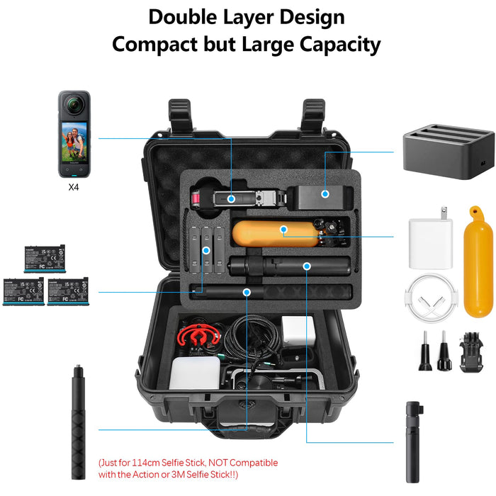 Hard Case Bundle Kitt for Insta360 X5 - Insta 360 X5 X4 Accessories Combo with 30W Wall Charger, Screen Protectors, Lanyard, Cleaning Cloth, Shoulder Strap, Waterproof Carrying Case, Black