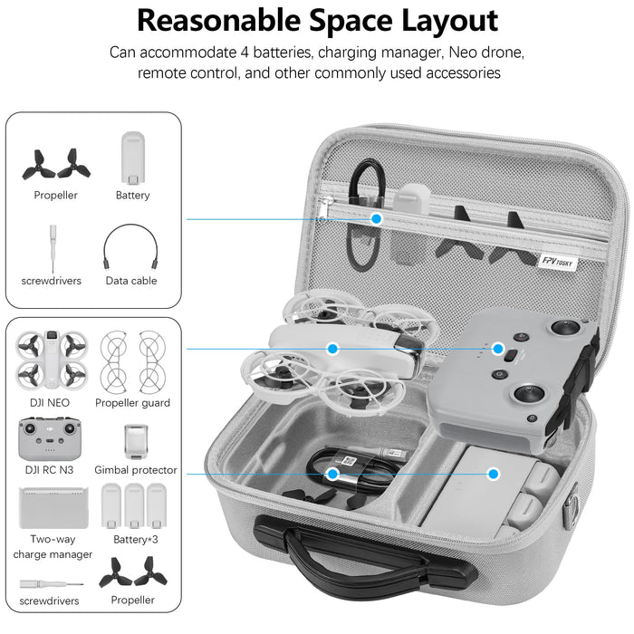 Carrying Case Drone Portable Bag for DJI Neo Fly More Combo Compact Bag with RC-N3 Storage Drone Accessories Gray