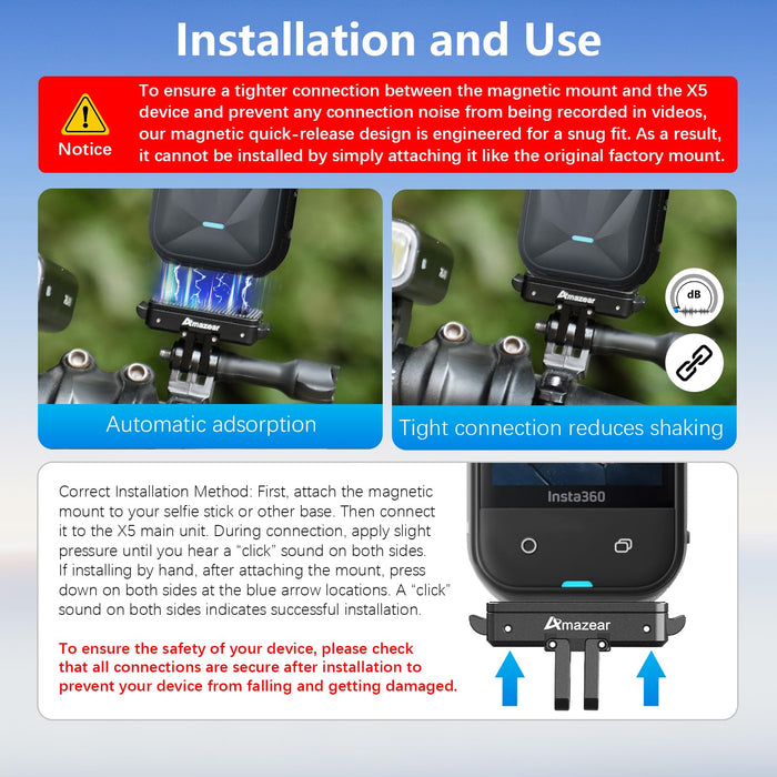 Magnetic Quick-Release Mount for Insta360 X5 Accessories, Insta 360 X5 / Ace Pro 2 Aluminum Alloy QR Adapter with Go-Pro and 1/4"-20 Threaded Mount, All Metal Construction, Black