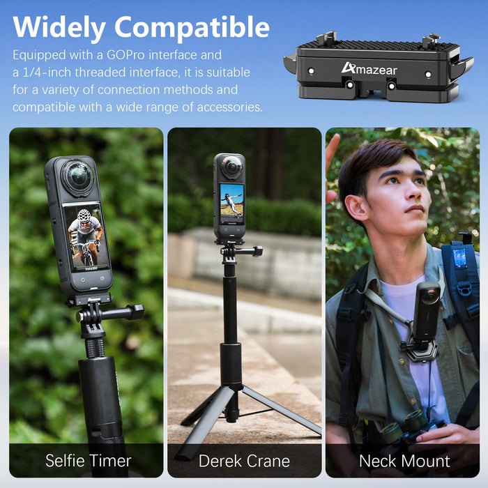 Magnetic Quick-Release Mount for Insta360 X5 Accessories, Insta 360 X5 / Ace Pro 2 Aluminum Alloy QR Adapter with Go-Pro and 1/4"-20 Threaded Mount, All Metal Construction, Black