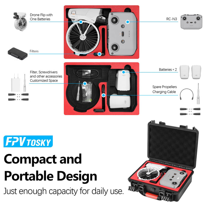 FPVtosky Hard Case for DJI Flip Drone, Compact Waterproof Carrying Case for DJI Flip with RC-N3, 3 Batteries and More Accessories [CASE ONLY]