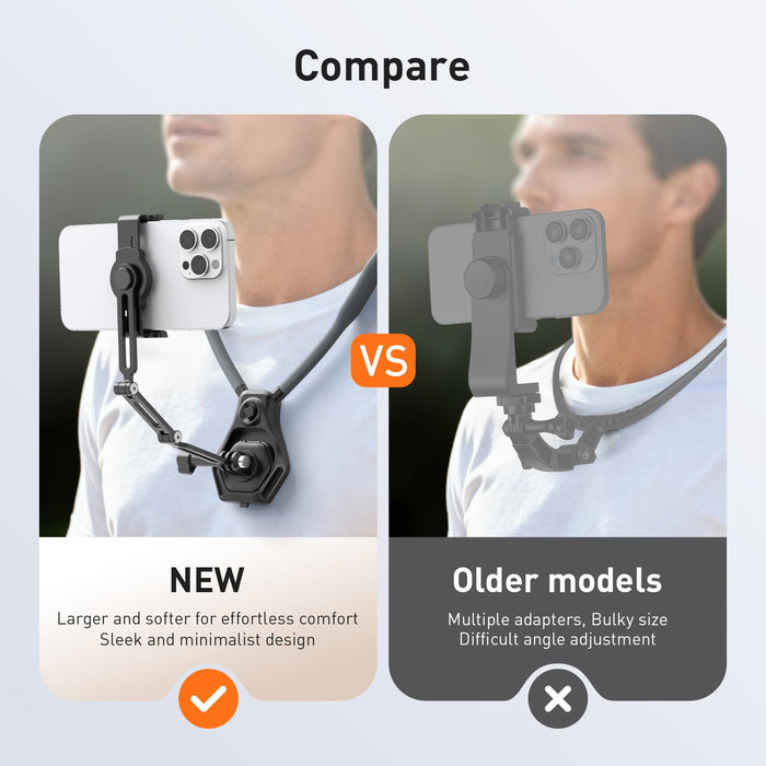 Hands-Free Neck Mount for Phone & Action Camera - Adjustable Neckband Holder for iPhone, Android, POV Vlog Recording with Secure QR Magnetic Base, Elastic Anti-Shake Chest Strap