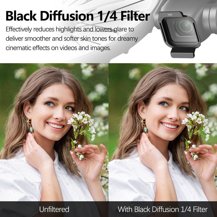 FPVtosky Black Mist ND Filter Set for DJI Flip Accessories, 4 Pack Black Diffusion Filter & ND16 ND64 ND256 HD Optical Glass Multi-Coated Neutral Density Filters
