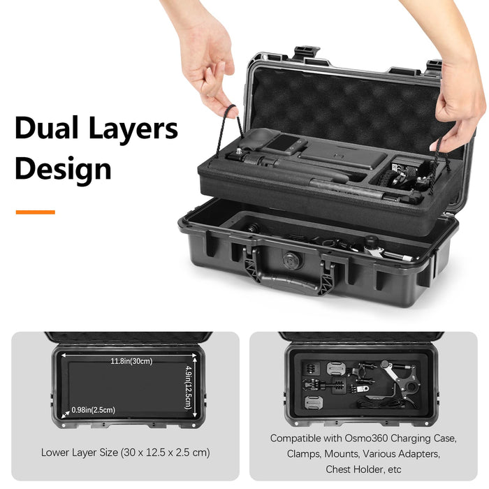 Osmo 360 Hard Case, Dual Layer IP67 Waterproof Shockproof Carrying Case for DJI Osmo 360 Adventure Combo Accessories, Portable Compact Carrier Lightweight