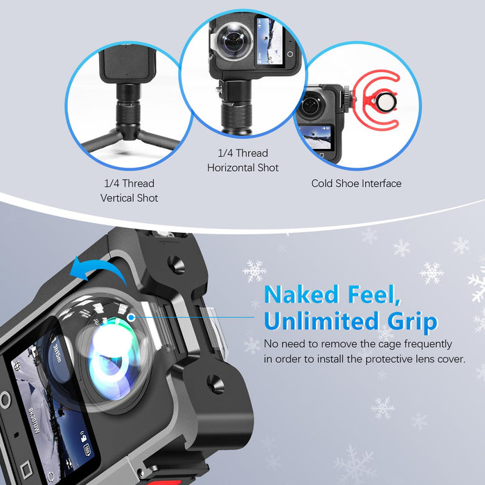 Metal Case for DJI Osmo 360 Accessories, Aluminum Camera Cage with Multiple Expansion Mount, Osmo360 Safty Lock Protective Frame with Lens Cap