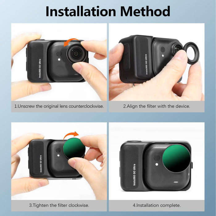 ND & CPL Filters Set for Insta360 Go Ultra, Insta 360 Accessories ND8 + ND16 + ND32 + CPL Replacement Lens Filters Kit | 4 Pack | Optical Glass | HD | Oil Resistant | Easy to Use |