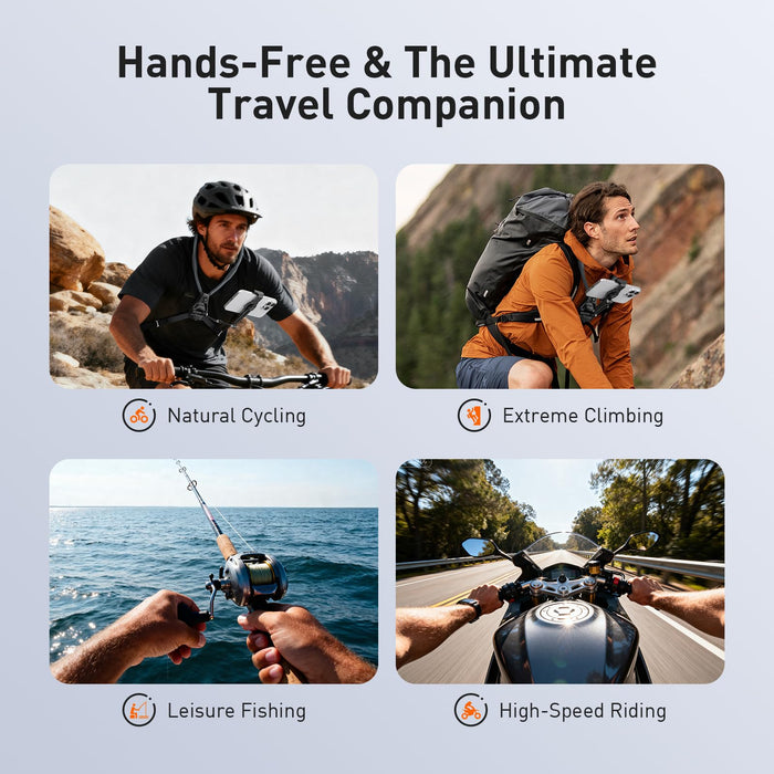 Hands-Free Neck Mount for Phone & Action Camera - Adjustable Neckband Holder for iPhone, Android, POV Vlog Recording with Secure QR Magnetic Base, Elastic Anti-Shake Chest Strap