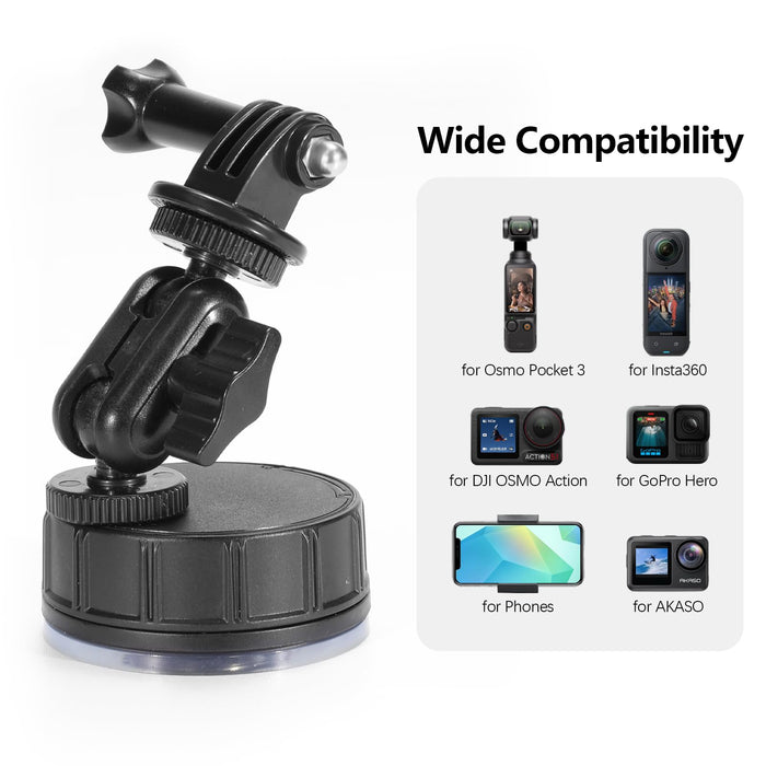 Suction Car Mount for DJI OSMO Pocket 3 GoPro Action OSMO360 Insta 360 X5 Go Ultra Camera