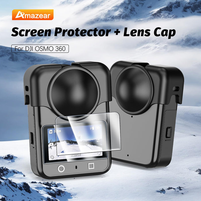 Screen Protector for DJI OSMO 360 Accessories, HD Display Film with Silicone Lens Cap 9H Hardness Tempered Glass Anti-Fingerprint Scratch Resistant