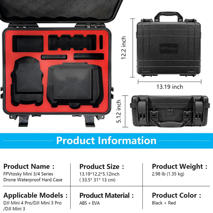 Mini 4 Pro Hard Case for DJI Mini 4 Pro/Mini 3 pro, Waterproof Case for Mavic mini 4 pro with DJI RC/DJI RC 2 Controller, Travel Case for DJI Mini 4 Pro/Mini 3 Pro Accessorie