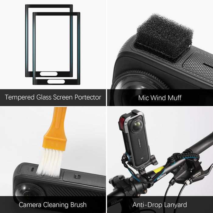 Hard Case Bundle Kitt for Insta360 X5 - Insta 360 X5 X4 Accessories Combo with 30W Wall Charger, Screen Protectors, Lanyard, Cleaning Cloth, Shoulder Strap, Waterproof Carrying Case, Black