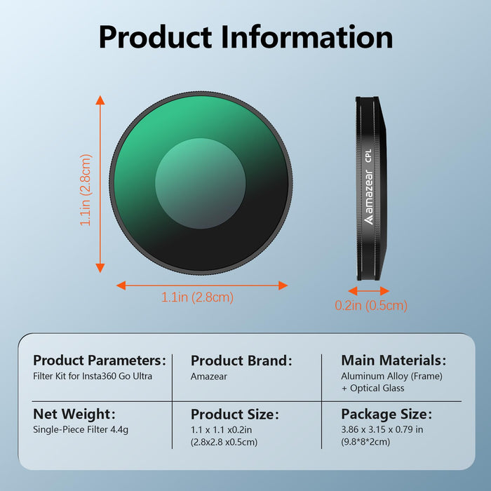 ND & CPL Filters Set for Insta360 Go Ultra, Insta 360 Accessories ND8 + ND16 + ND32 + CPL Replacement Lens Filters Kit | 4 Pack | Optical Glass | HD | Oil Resistant | Easy to Use |