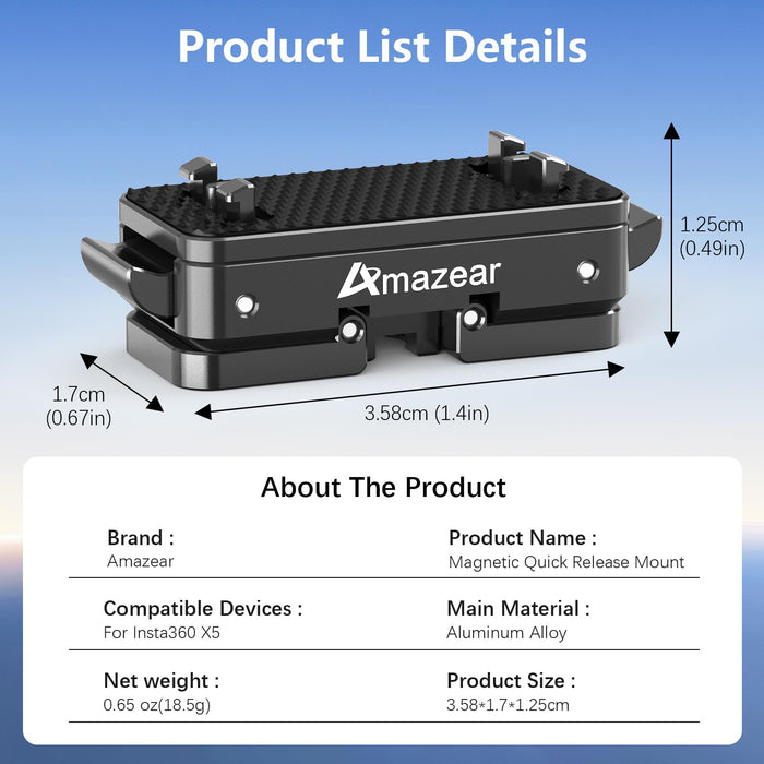 Magnetic Quick-Release Mount for Insta360 X5 Accessories, Insta 360 X5 / Ace Pro 2 Aluminum Alloy QR Adapter with Go-Pro and 1/4"-20 Threaded Mount, All Metal Construction, Black