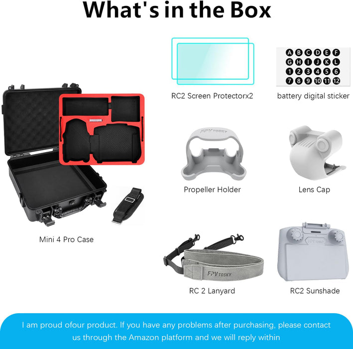 6-IN-1 Mini 4 Pro Accessories Bundle Kit, Dual Layer Mini 4 Pro Case, Sunshade Cover, RC 2 Lanyard, Propellers Holder, Lens Cap, 2*Screen Protector for DJI Min 4 Pro Accessories