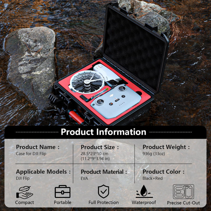 FPVtosky Hard Case for DJI Flip Drone, Compact Waterproof Carrying Case for DJI Flip with RC-N3, 3 Batteries and More Accessories [CASE ONLY]