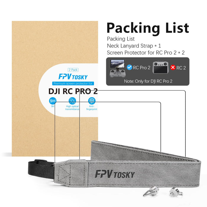 FPVtosky Lanyard & Screen Protector for DJI RC Pro 2, [2 Packs] HD Tempered Glass Film for DJI Mavic 4 pro Remote Controller Accessories [ONLY for RC PRO 2]