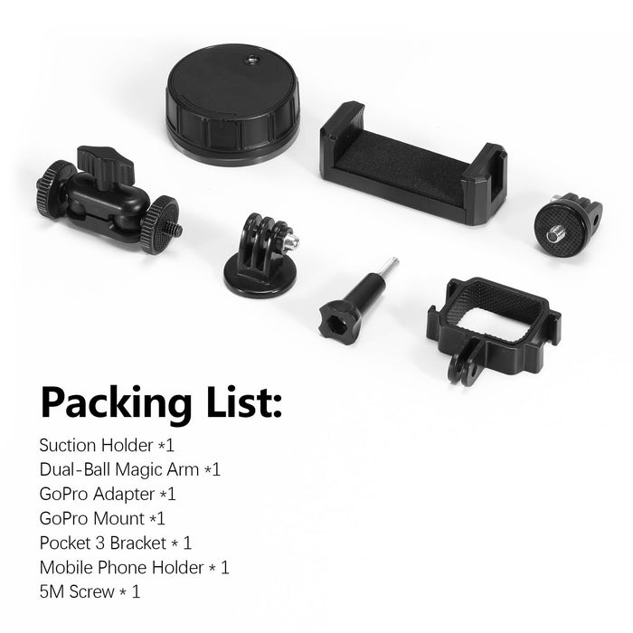 Suction Car Mount for DJI OSMO Pocket 3 GoPro Action OSMO360 Insta 360 X5 Go Ultra Camera