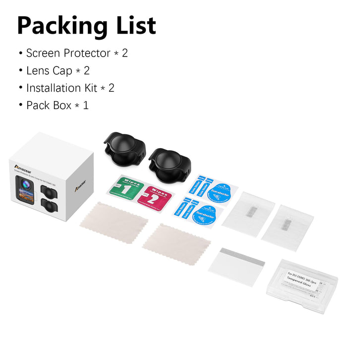 Screen Protector for DJI OSMO 360 Accessories, HD Display Film with Silicone Lens Cap 9H Hardness Tempered Glass Anti-Fingerprint Scratch Resistant